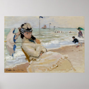 Póster Claude Monet - Camille en la playa de Trouville
