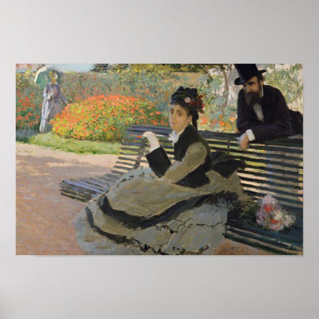 Póster Claude Monet - Camille Monet en un banco (Frente)