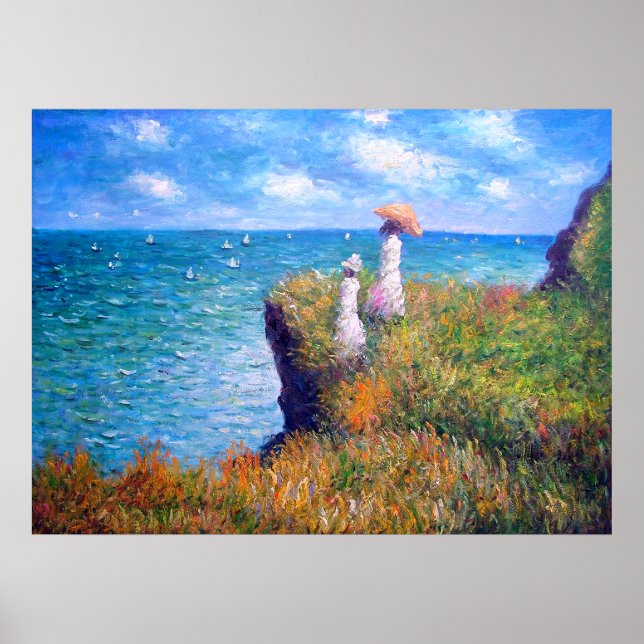 Póster Claude Monet: Caminata acantilado en Pourville (Frente)