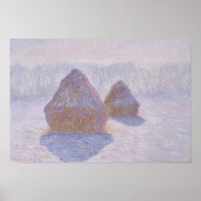 Póster Claude Monet | Efecto Haystacks de Nieve y Sol (Frente)