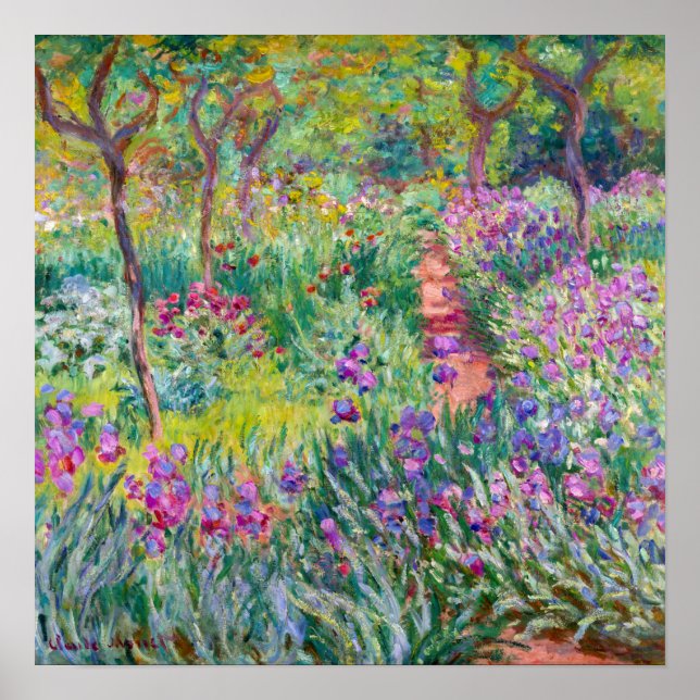 Póster Claude Monet - El jardín de iris en Giverny (Frente)