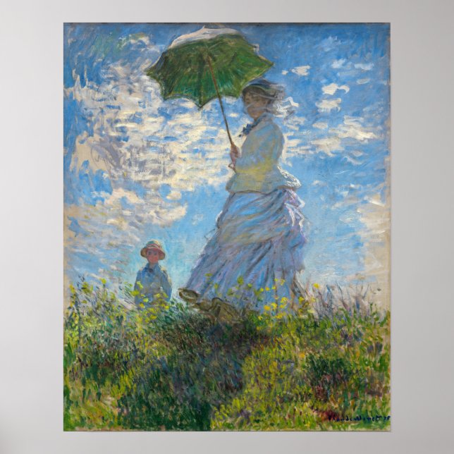 Póster Claude Monet - El paseo, mujer con sombrilla (Frente)