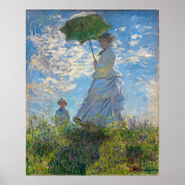 Póster Claude Monet - El paseo, mujer con sombrilla (Frente)