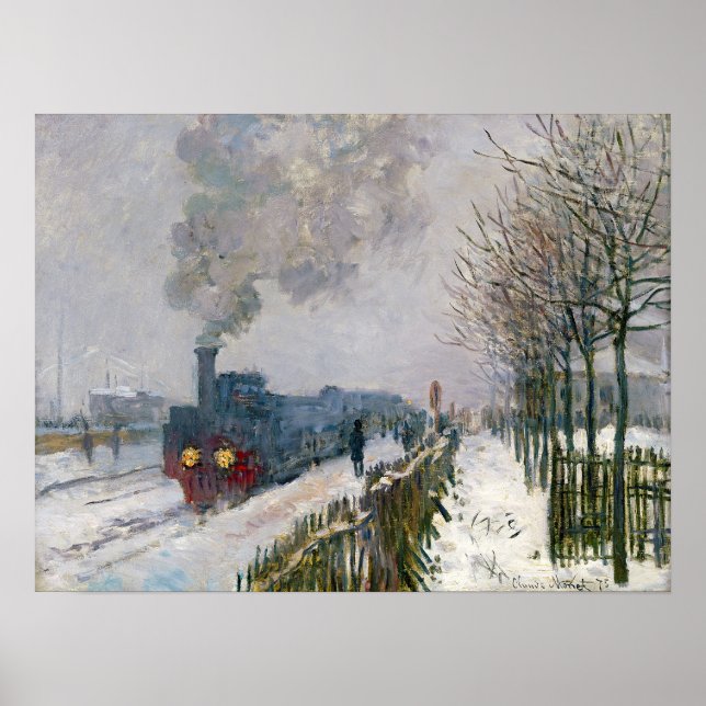 Póster Claude Monet - El tren en la nieve / La locomotora (Frente)
