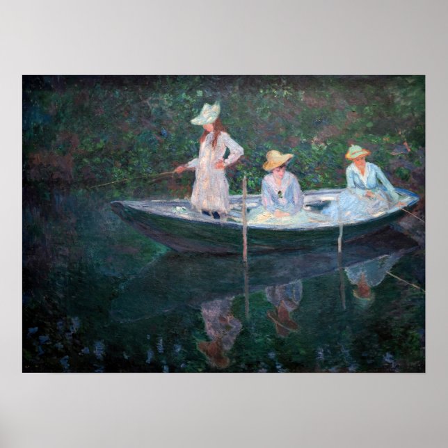 Póster Claude Monet - En el barco Norvegienne en Giverny (Frente)