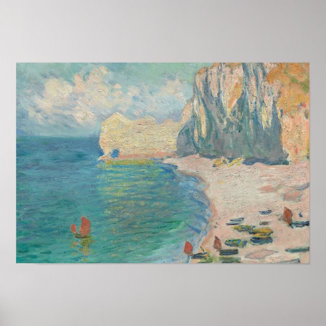 Póster Claude Monet - Etretat - La playa y Falaise (Frente)
