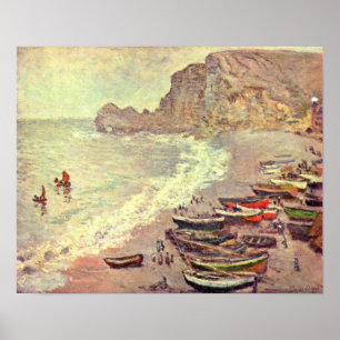 Póster Claude Monet - etretat-playa y dAmont de Porte