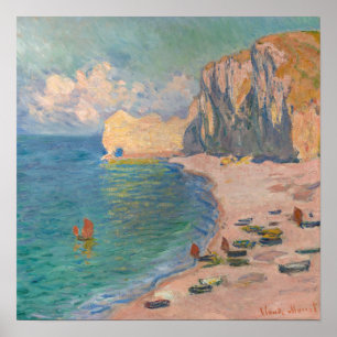 Póster Claude Monet - Etretat: Playa y Falaise d'Amont