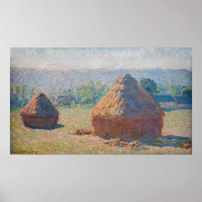 Póster Claude Monet - Haystacks, fin de verano (Frente)