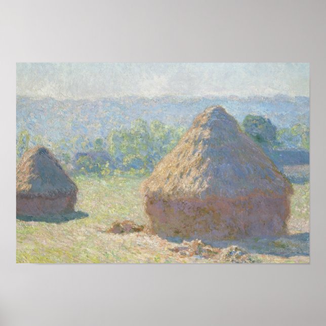 Póster Claude Monet - Haystacks, fin de verano (Frente)