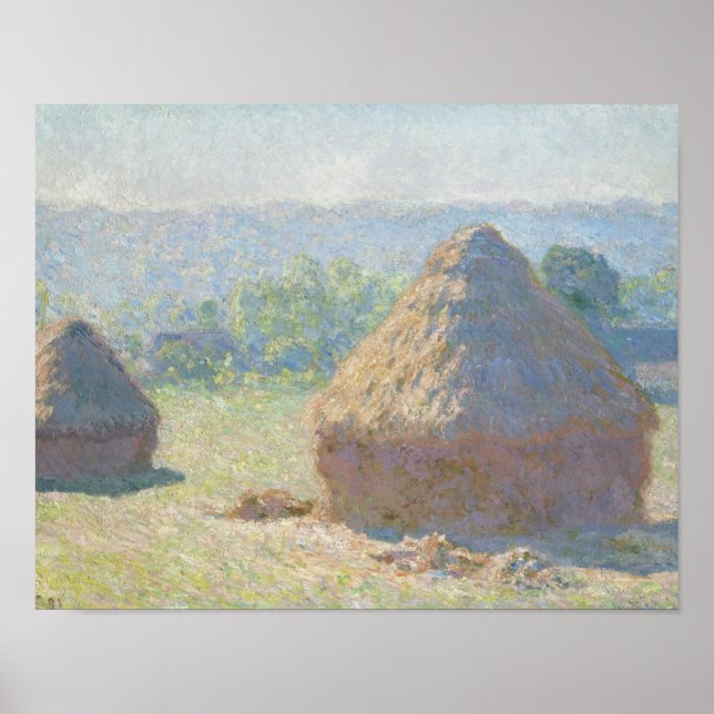 Póster Claude Monet - Haystacks, fin de verano (Frente)