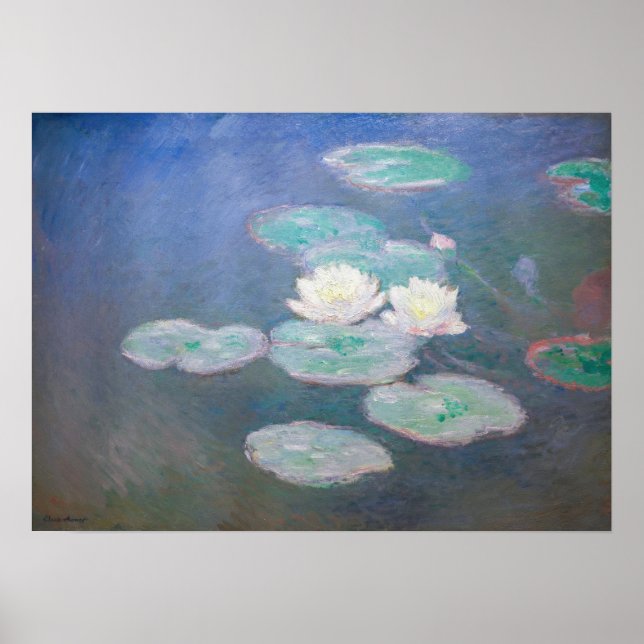 Póster Claude Monet - Lilies de agua, efecto nocturno (Frente)