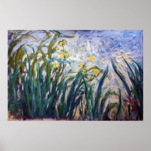 Póster Claude Monet - Lirios amarillos y púrpuras