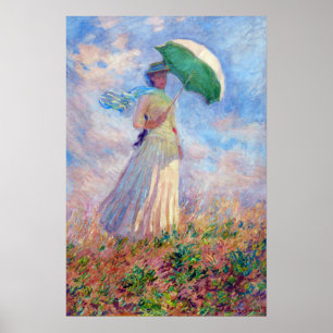 Póster Claude Monet - Mujer con un Parasol mirando a la d