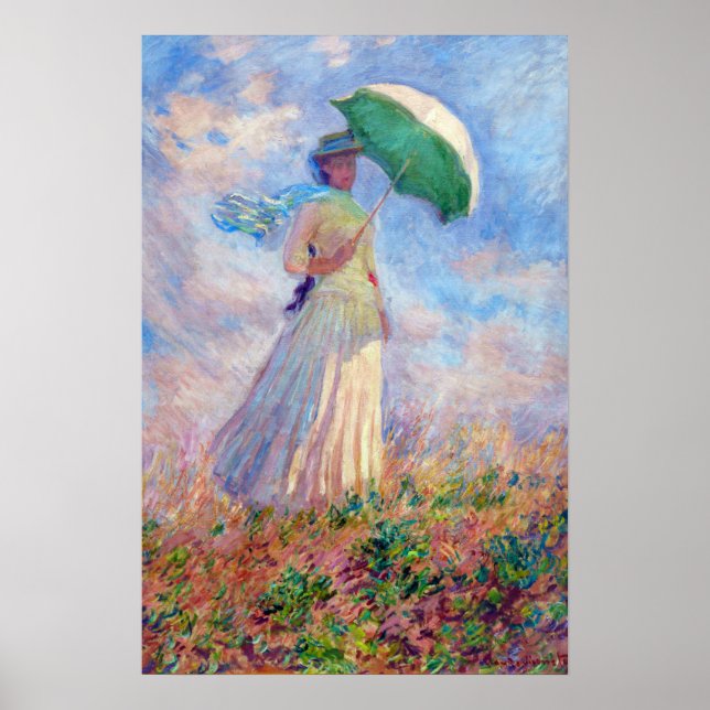 Póster Claude Monet - Mujer con un Parasol mirando a la d (Frente)