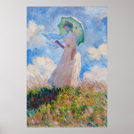 Póster Claude Monet - Mujer con un Parasol mirando a la i