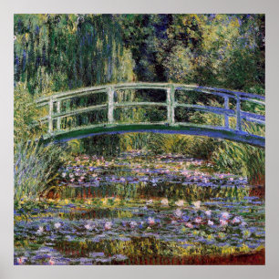 Póster Claude Monet, nenúfares, puente japonés, jardín,