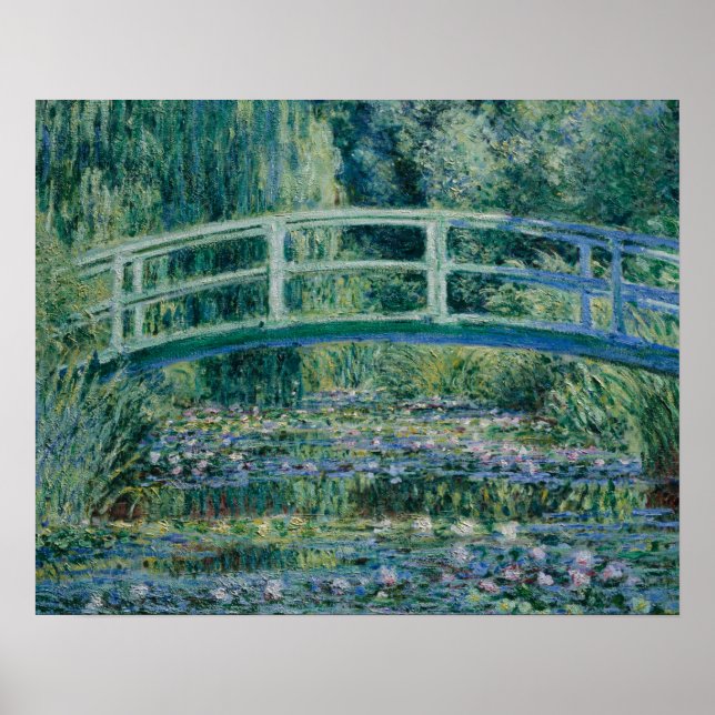 Póster Claude Monet - Nieves por el agua y puente japonés (Frente)