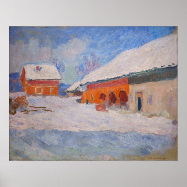 Póster Claude Monet - Noruega, casas rojas en Bjornegaard (Frente)
