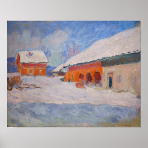 Póster Claude Monet - Noruega, Casas Rojas en Bjornegaard
