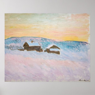 Póster Claude Monet - Paisaje de Noruega, Casas Azules