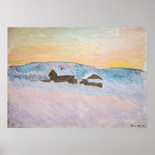 Póster Claude Monet - Paisaje noruego, casas azules