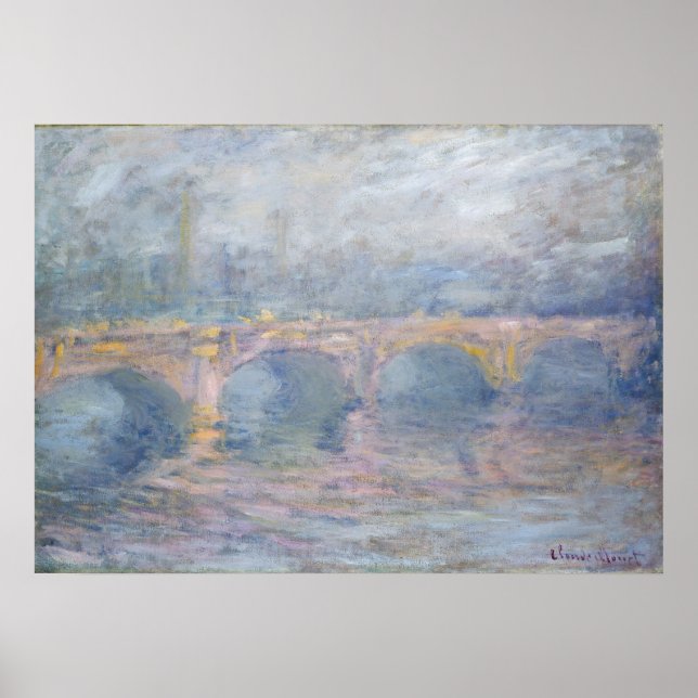 Póster Claude Monet | Puente Waterloo, Londres, en Sunset (Frente)