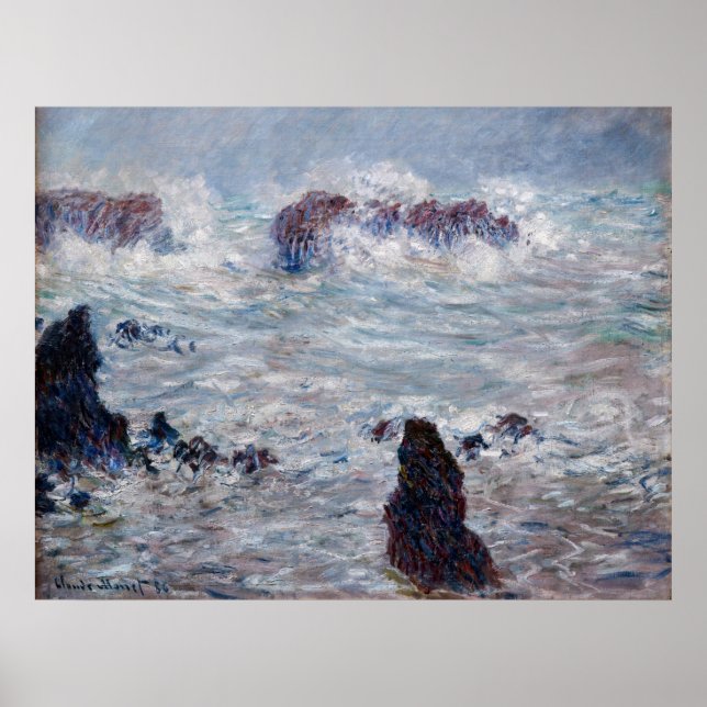 Póster Claude Monet - Tormenta frente a la costa de Belle (Frente)
