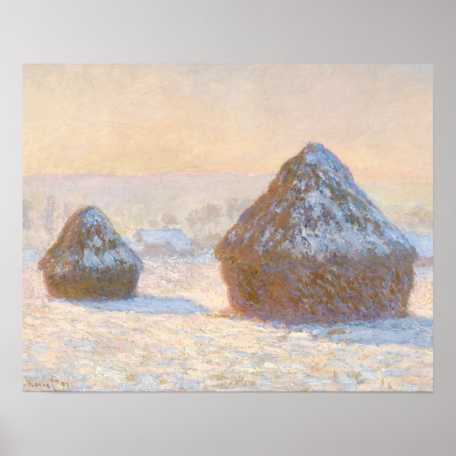 Póster Claude Monet - Wheatstacks, Snow Effect, Morning (Frente)