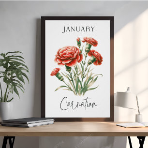 Póster Clavel del mes de nacimiento de enero
