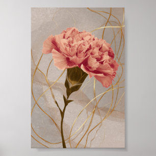 Póster Clavel Floral Dorado Rosa Rubor