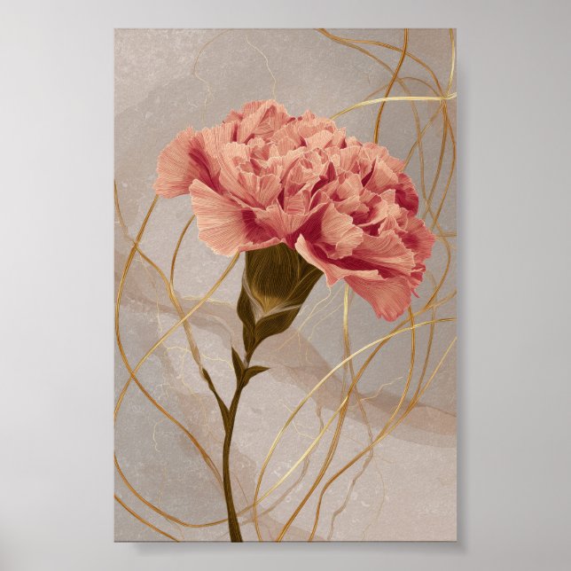 Póster Clavel Floral Dorado Rosa Rubor (Frente)