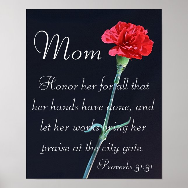 Póster clavel rojo Día de la Madre biblia proverbios (Frente)