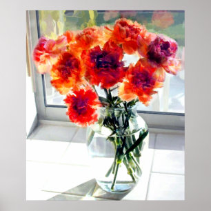 Póster Claveles mezclados en ventana soleada
