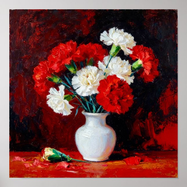 Póster Claveles rojos y blancos después de Van Gogh (Frente)
