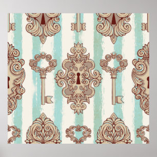 Póster Claves de época, cerraduras: patrón de mano libre.