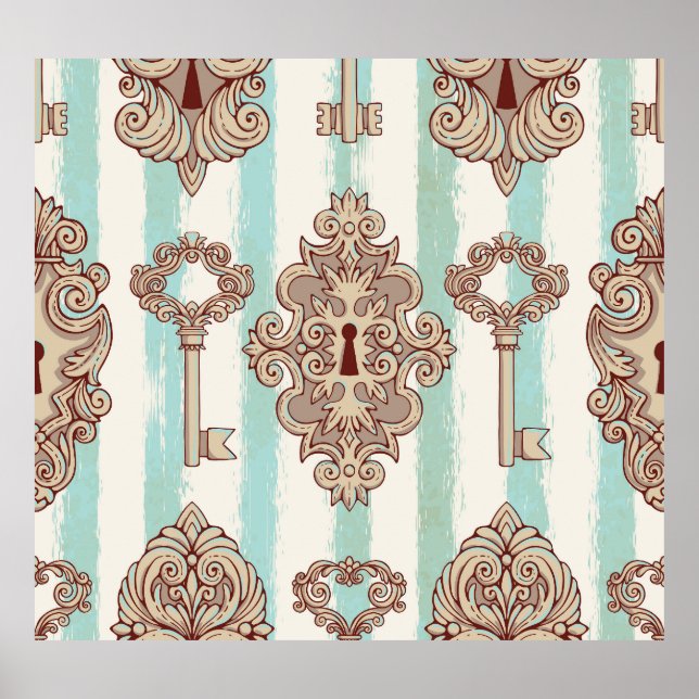 Póster Claves de época, cerraduras: patrón de mano libre. (Frente)