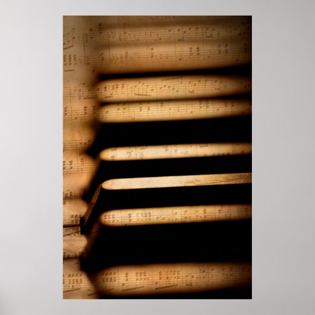 Póster Claves de piano antiguas y música de hojas (Frente)