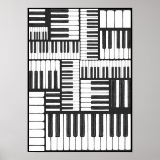 Póster Claves de piano en papel de música carbón vegetal