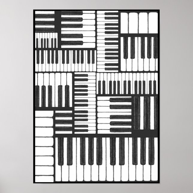 Póster Claves de piano en papel de música carbón vegetal (Frente)