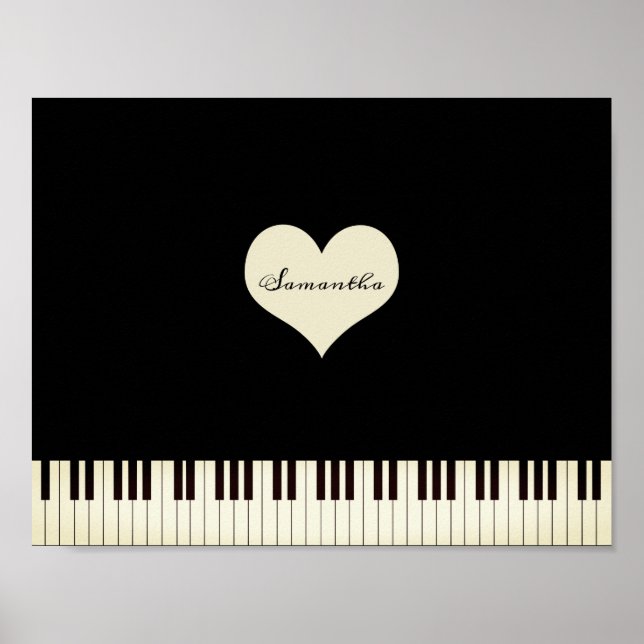Póster Claves de piano y Corazón personalizado (Frente)