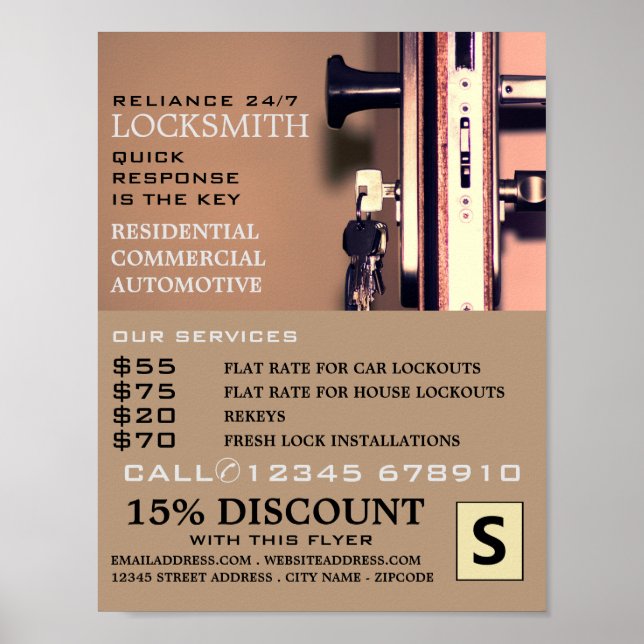 Póster Claves en la puerta, publicidad de locksmith (Frente)