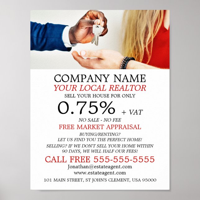 Póster Claves, Realtor, Publicidad de agente inmobiliario (Frente)
