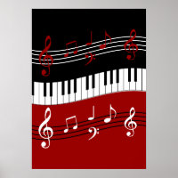 Claves y notas de piano blanco rojo y negro elegan
