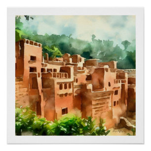 PÓSTER CLAY BRICK VILLAGE ANTIGUA ARQUITECTURA COLOR DE A
