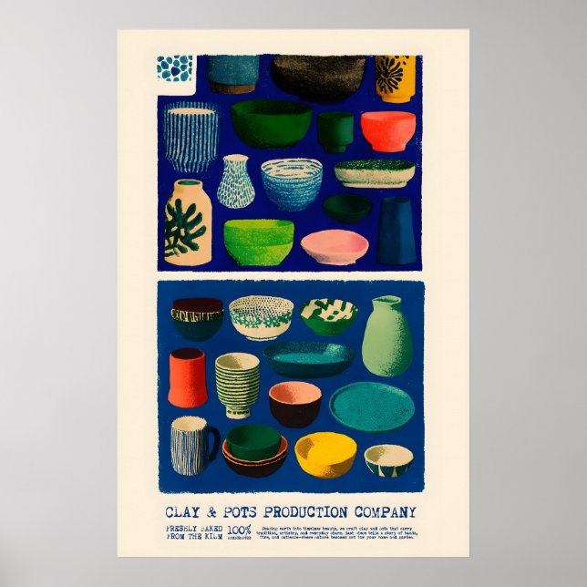 Póster Clay & Pots Poster Midcentury Ceramic Art Print – (Frente)