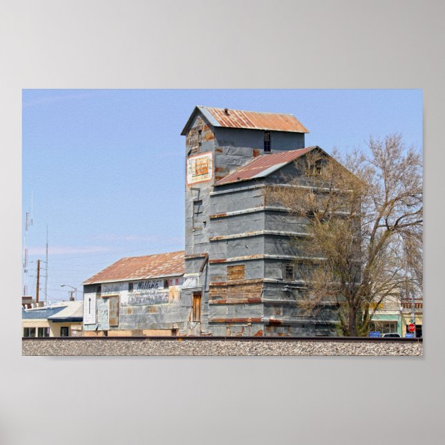 Póster Clayton, Nuevo México, Molino de Grano y Ascensor (Frente)