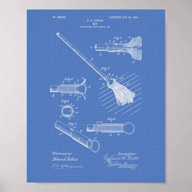 Póster Cleaning Mop 1905 Patent Art Blueprint (Frente)