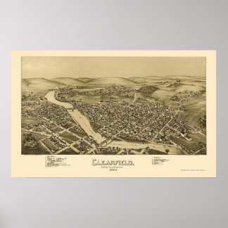 Póster Clearfield, Mapa Panorámico PA - 1895