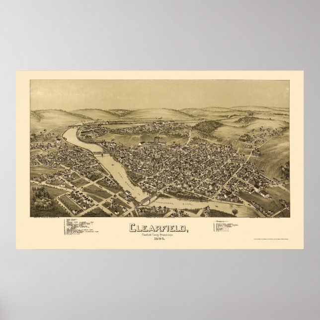 Póster Clearfield, Mapa Panorámico PA - 1895 (Frente)